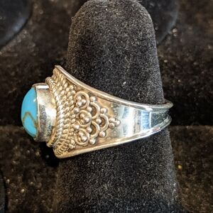 Blue Copper Turquiose 925 silver ring, size 7.5